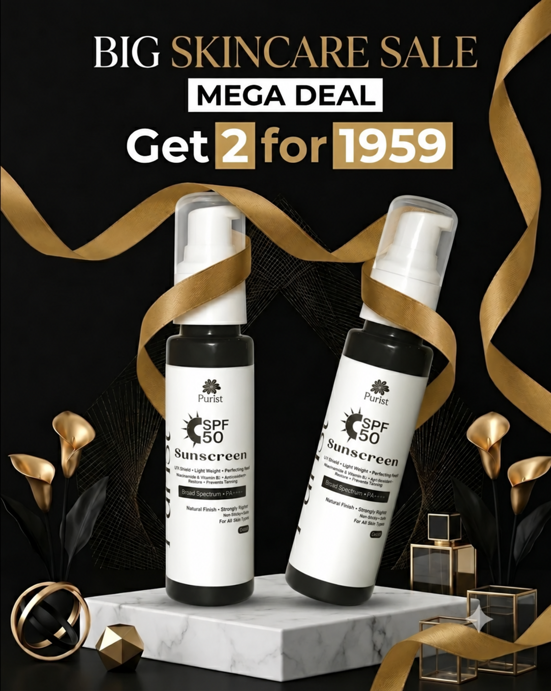 Purist SPF 50 Sunscreen Duo Pack (2 for Rs. 1959 | Save Rs. 1050)